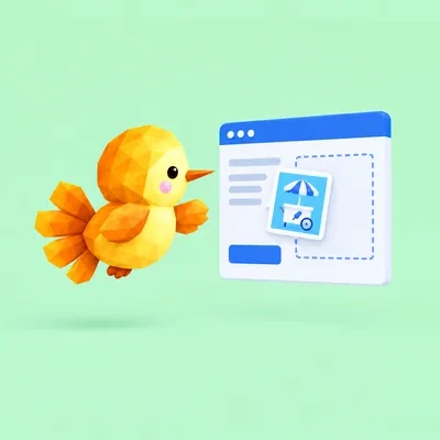 The flomi hummingbird pressing a photo into the empty slot of a website