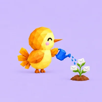 The flomi hummingbird watering a plant whose leaves are envelopes